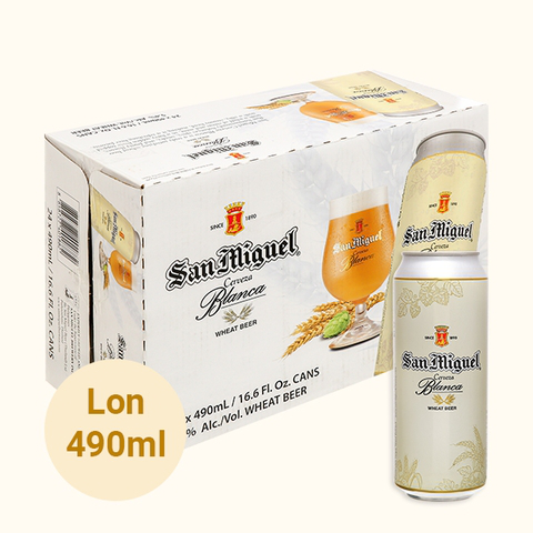 Thùng 24 lon bia San Miguel Cerveza Blanca lon 490ml