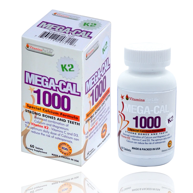 Viên uống Mega-Cal 1000 Vitamins For Life giúp bổ sung canxi, chống loãng xương (60 viên)